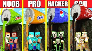 Minecraft Battle: SODA HOUSE BUILD CHALLENGE - NOOB vs PRO vs HACKER vs GOD / Animation COCA COLA