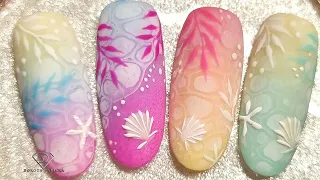 Summer nail art. Blooming gel nail design. Ombre, 3d nail art. Summer nail design for beginners.