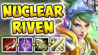 NUCLEAR ONE-SHOT RIVEN MID! FULL LETHALITY RIVEN IS BROKEN! (INSTANT 100-0 BURST) League of Legends