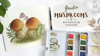 Garden mushrooms | From drawing to painting in watercolor | Full video