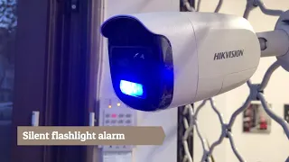 Demo of Hikvision ColorVu camera with flashlight and alarm