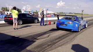 700+hp Audi S4 C4 2.5TQ vs Toyota Supra Mk4 4.4T V8 1/4 mile drag race