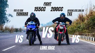 Yamaha R15 V3 Bs6 Vs Tvs apache Rtr 200 4v  which one is faster 155cc or 200cc | Halke Mai Na Lena