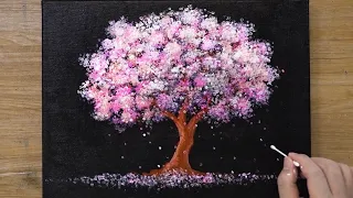 Pink Cherry Blossom Tree Painting / Cotton Swabs Painting Technique #480