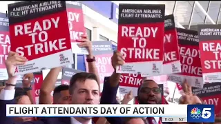 Flight attendants picket, demand pay increases at DFW Airport, Dallas Love Field