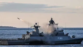 German Navy Corvette Oldenburg fires RBS-15 Anti-ship missile for the first time