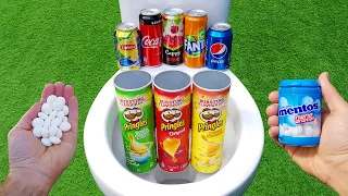 Experiment !! PRINGLES vs Coca Cola, Cappy, Fanta, Pepsi, Lipton and Mentos in the toilet