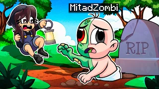 BEBE NOOB juega MINECRAFT PERO es MITAD ZOMBIE 👶💀