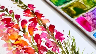 Beginners vibrant WATERCOLOR SNAPDRAGONS from my garden