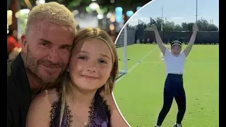 David Beckham enjoys daddy daughter football game with Harper