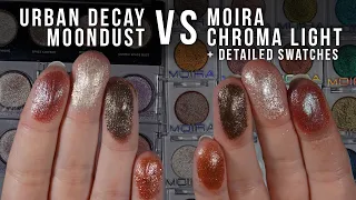 Moira Chroma Light Eyeshadows Detailed Swatches | Comparisons to Urban Decay Moondust Eyeshadows