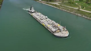 Petite Forte Pusher Tug - Welland Canal (4K Aerial View)