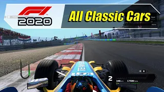 F1 2020 (PS4) - Driving All 20 Classic Cars - With All DLC Cars - Wheelcam (1080@60)