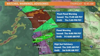 Flood Warning in effect for parts of San Diego's North County | Noon storm update