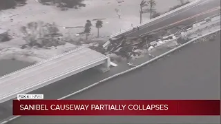 Aerial footage of Sanibel Causeway collapse