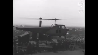 Bell 47B landing on the roof of Galerie Lafayette at Paris (1948)