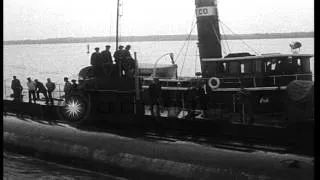 The German Merchant Submarine, Deutschland, arrives with merchant cargo in Baltim...HD Stock Footage