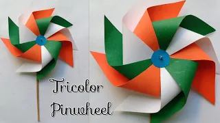 Tricolor Pinwheel/How to make Pinwheel/Windmill/How to make TriColor Pinwheel/15th August Craft Idea