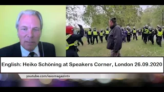 Heiko Schöning, M.D. arrested unlawful at Speakers Corner London 26.09.2020, Interview on English