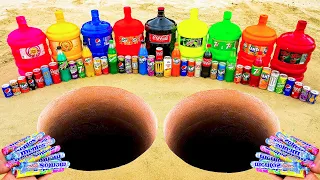 EXPERIMENT: Giant Coca Cola, Fanta, Chupa Chups, Mirinda, Pepsi vs Mentos in Underground Double Hole