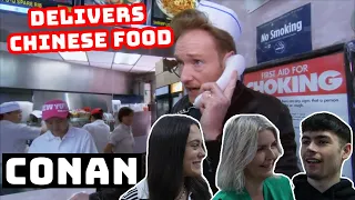 BRITISH FAMILY REACTS | Conan Delivers Chinese Food In NYC!