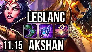 LEBLANC vs AKSHAN (MID) | 7/0/6, Godlike, 800K mastery | EUW Diamond | v11.15