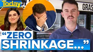 Hosts can't keep a straight face over butcher's "shrinkage" comment | Today Show Australia