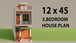 Small Shop With House Design,12x45 Dukan Or Makan Ka Naksha,3D House  Elevation