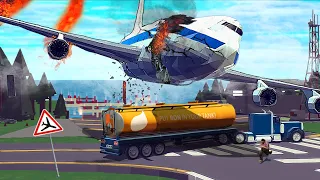 Oil Tanker Came On The Runway During The Emergency Landings ! Airplane Crashes - Besiege plane crash