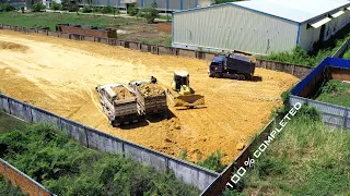 Well Done !! Full Process Complete 100% Of Land Filling Up By Dump Trucks & Bulldozer Pushing Soil