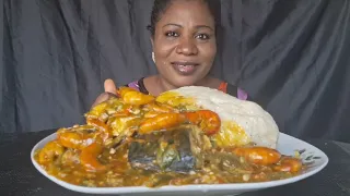 African food mukbang/ Big Bite Challenge Fufu with okra soup.Nigeria food ASMR mukbang