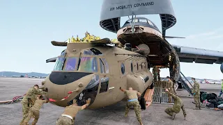 Loading Giant CH-47 Chinook into Largest US Air Force Plane