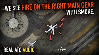 LANDING GEAR CAUGHT FIRE During Taxi at Newark Airport. United Boeing 787. REAL ATC