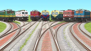 7 TRAIN CROSSING ON MID DUO CURVED RAILROAD | Electric Train | Green Army Train | Utkrist Express