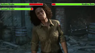 Nate & Sam Drake vs. Nadine Ross with healthbars