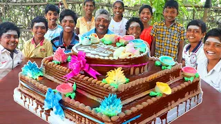 15 KG CHOCOLATE CAKE EATING | 15 KG BIRTHDAY CAKE EATING | VILLAGE BOYS CAKE EATING