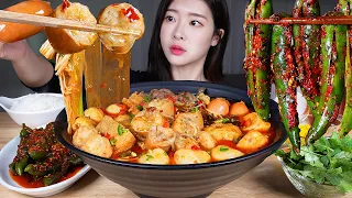 ASMR MUKBANG | Fume's Spicy DAECHANG Malatang Hot Pot ❤️‍🔥 Spicy Chili Kimchi & Rice & Fish Balls