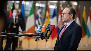 Doorstep von Außenminister Schallenberg beim Treffen der EU-Außenminister, 13. Dezember 2021