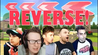 Gamers React to Going BACKWARDS In Peach Gardens - Mario Kart 8 Deluxe!