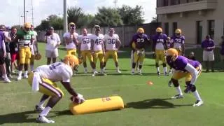 LSU DB Devin Voorhies stops Leonard Fournette to highlight goal line drill | Video