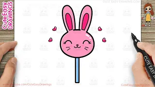How to Draw a Cute Bunny Lollipop for Kids Step by Step