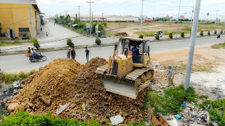 New Project!! Filling up the water canel Processing by bulldozer pushing Land & Dump Truck Loading.