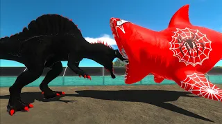 DARK SPINOSAURUS vs SPIDERMAN MEGALODON DEATH RUN - Animal Revolt Battle Simulator