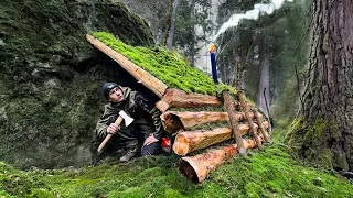 BUILDING Warm and Cozy SURVIVAL SHELTER | Wood Stove Cooking