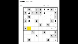 New York Times Sudoku Hard for May 4, 2024. Walkthrough