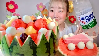 ASMR スイカのフルーツポンチ Watermelon Fruit Punch 수박 화채【咀嚼音/大食い/Mukbang/Eating Sounds】