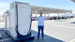 Tesla Megacharger! Visiting A DCFC Location With Over 100 EV Chargers. Welcome To Baker, CA