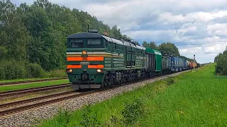 2TE10MK-3571 (BČ) with mixed freight train going through Naujene station