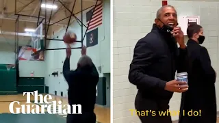 'That's what I do': Barack Obama hits silky three-pointer on campaign trail
