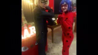 Personagem Vivo Ladybug e CatNoir na festa da Lara